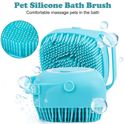 Pet Grooming Bath Massage Brush with Soap and Shampoo Dispenser Soft Silicone Bristle for Long Short Haired Dogs Cats Shower